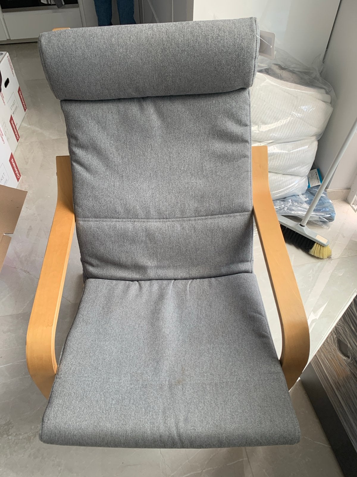 IKEA Poäng fauteuil - Grijs met houten frame, Ophalen, Gebruikt, 75 tot 100 cm, 50 tot 75 cm