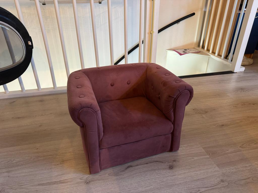 Kinder fauteuil - Roze stoffen kinderstoel, Huis en Inrichting, Fauteuils, Gebruikt, Stof, Minder dan 50 cm, Minder dan 75 cm