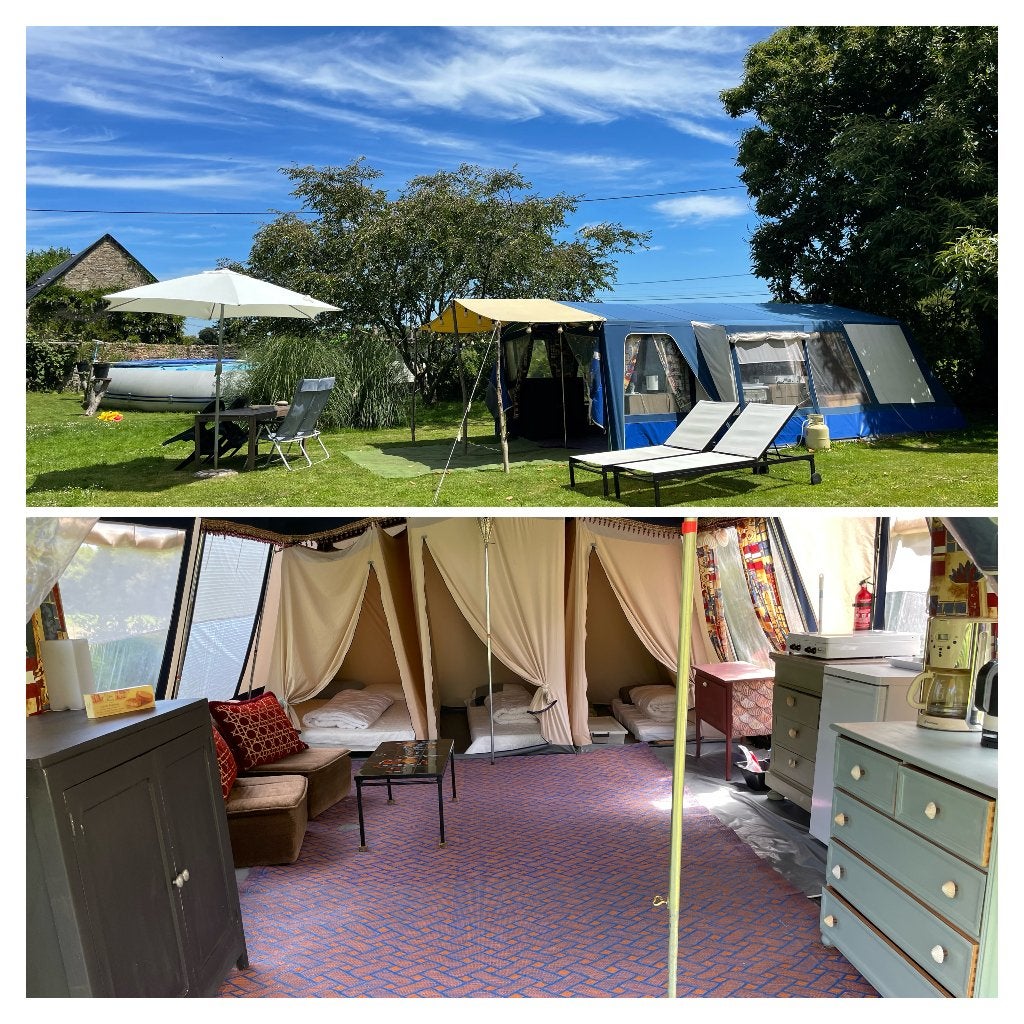 Glamping, gîtes, kleine familiecamping Bretagne Vlak bij zee, Vakantie, Bretagne, Open haard, Landelijk, Chalet, Bungalow of Caravan