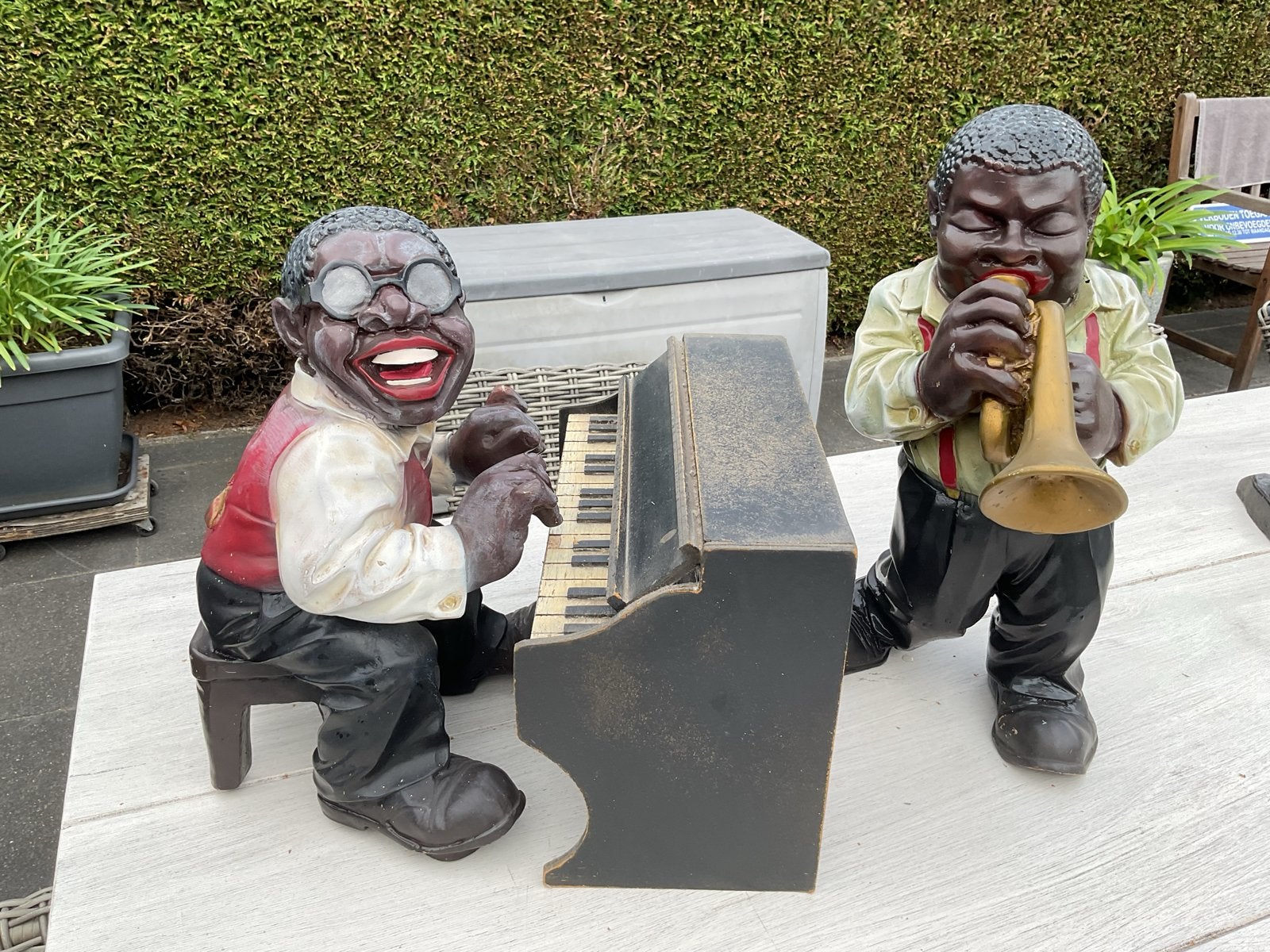 Beeldjes Jazz Muzikanten: Piano en Trompet Spelers, Vintage, Gebruikt, Meerkleurig, Overige materialen