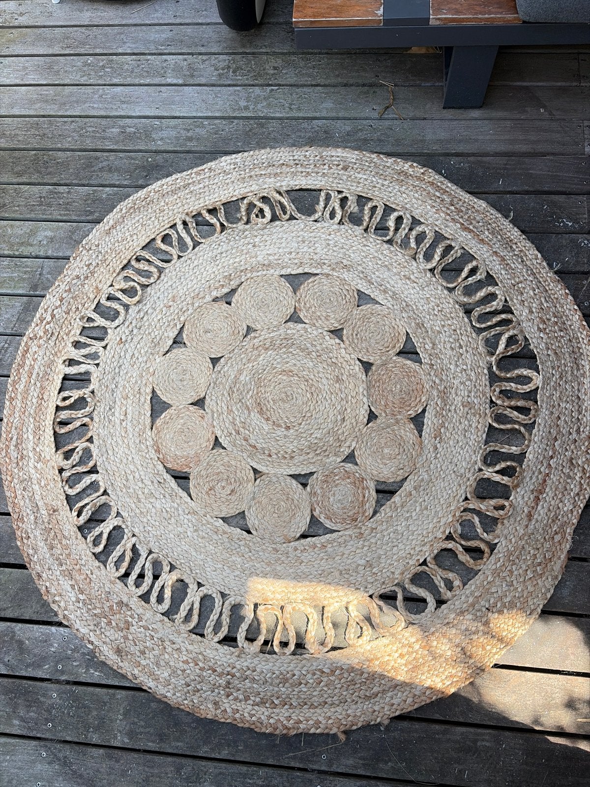 Rond  Bohemian Juten Vloerkleed - 125 cm, Gebruikt, Beige, Rond, Bohemian