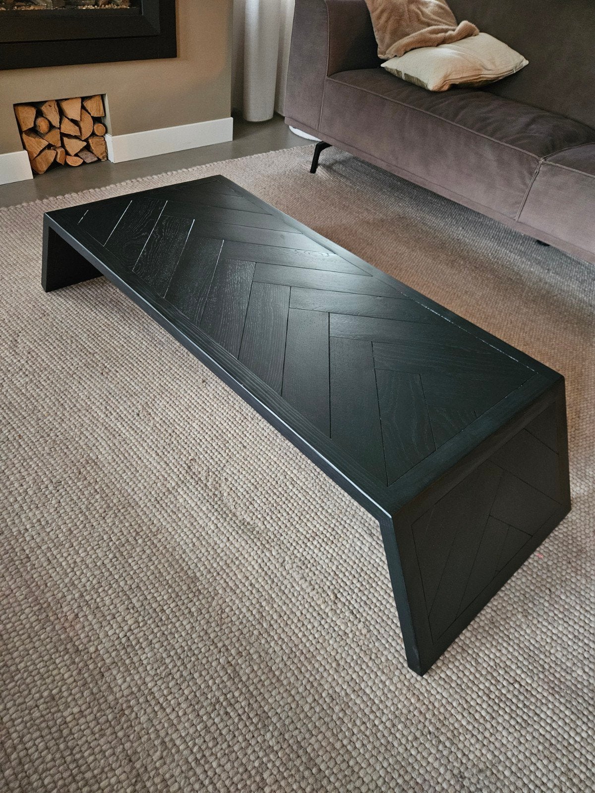 Nieuwe salontafel met eiken visgraat 115 bij 55 en 30cm hoo, 100 tot 150 cm, Eikenhout, Nieuw, Ovaal