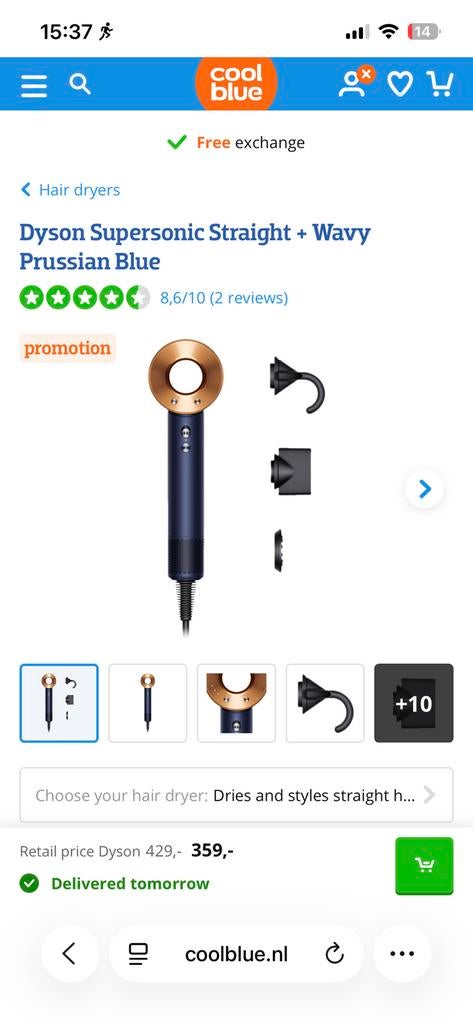 Dyson Supersonic föhn Curly+Coily, Ophalen of Verzenden, Zo goed als nieuw, Föhn of Haardroger