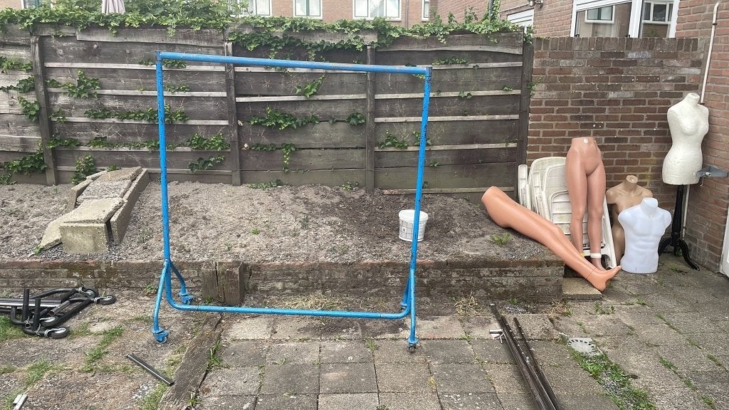 Industrieel Kledingrek Blauw – 160x150 cm – Op Wielen, Ophalen of Verzenden, Gebruikt