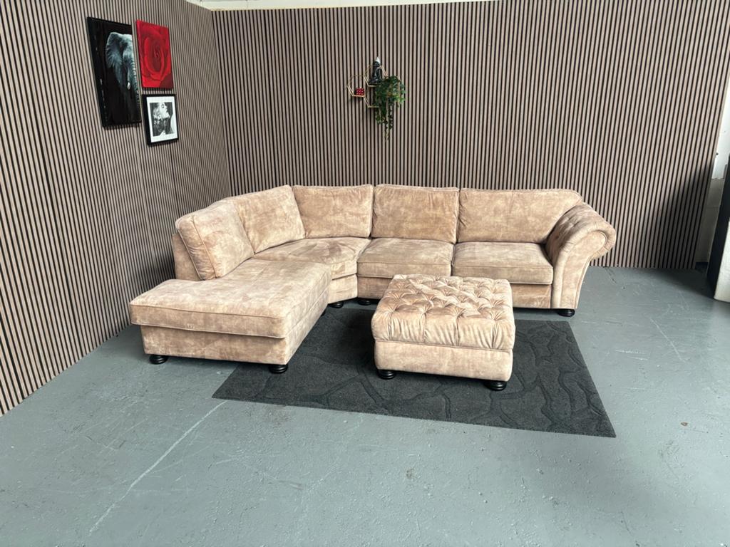 GRATIS LEVERING Velvet Hoekbank Beige 330x250 GEREINIGD, Huis en Inrichting, Banken | Bankstellen, Hoekbank, 300 cm of meer, Ophalen of Verzenden