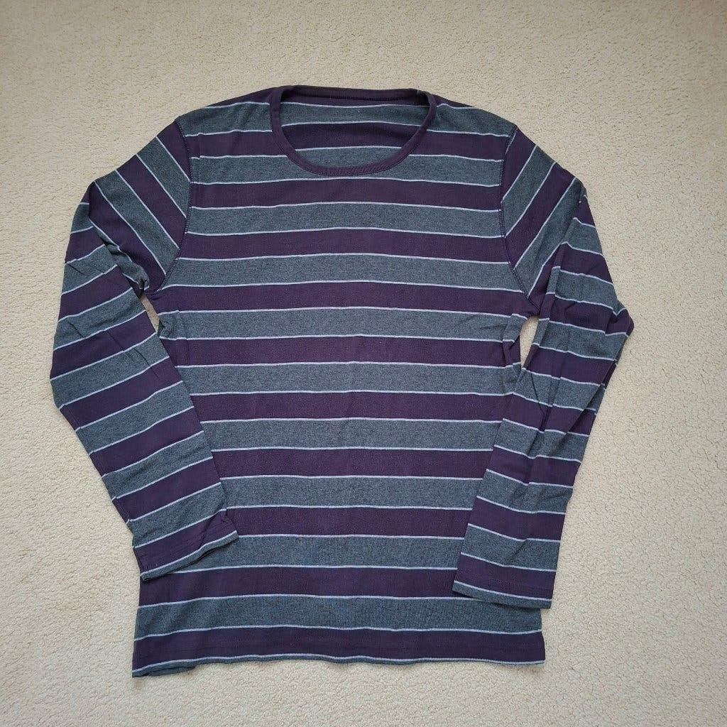 Trui, longsleeve aubergine met grijs gestreept, Maat 52/54 (L), WE, Meerkleurig, Ophalen of Verzenden