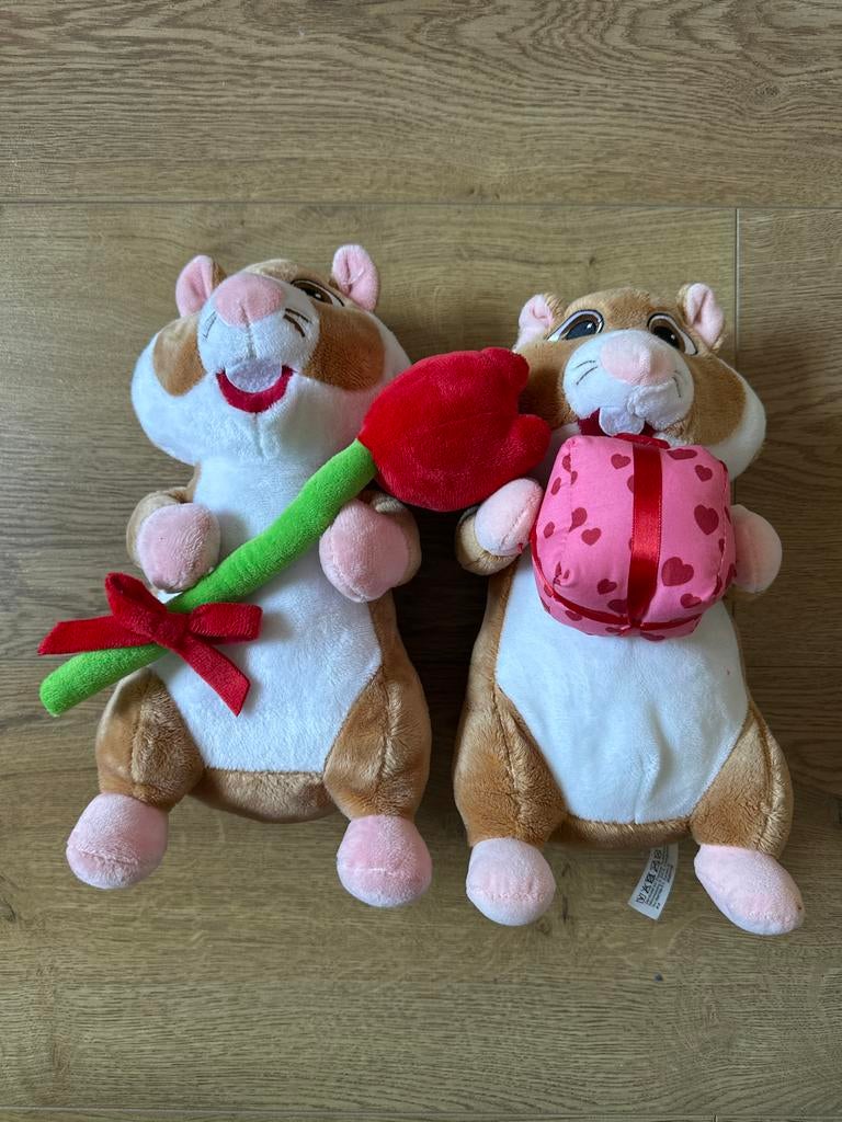 Set van 2 Albert Heijn Hamster Knuffels met Tulp en Cadeau, Overige merken, Overige karakters, Hamster, Ophalen of Verzenden