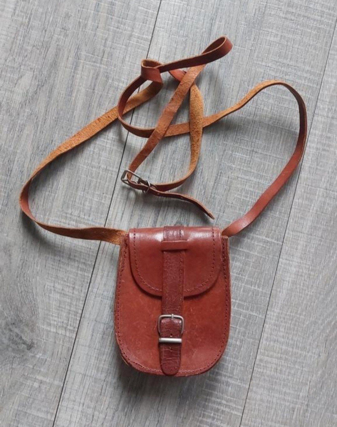 Vintage 70s festival leren cross-body tasje, Ophalen of Verzenden, Gebruikt, Bruin, Leer