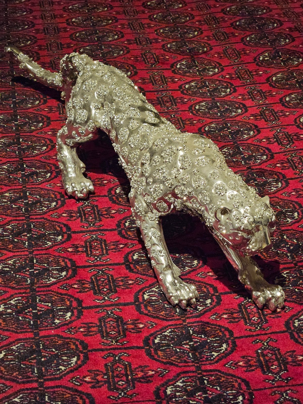 Zilveren Panter Beeld met Strass Steentjes - 75 cm, Ophalen, Zo goed als nieuw, Zilver, Metaal
