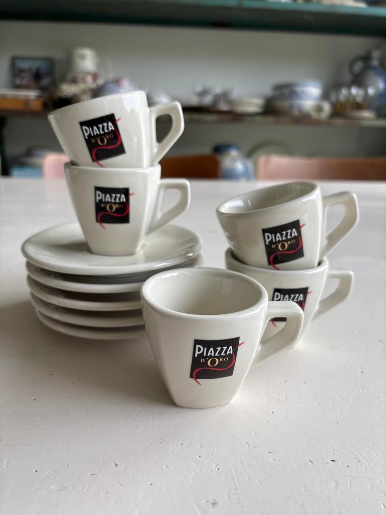 Piazza D'Oro Espresso Kopjes en Schotels - 6 Stuks, Huis en Inrichting, Keuken | Servies, Ophalen of Verzenden, Zo goed als nieuw