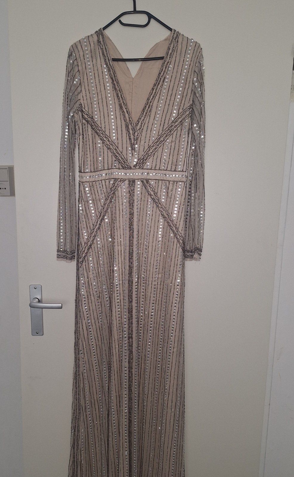 Handgemaakte Kaftan / Avondjurk met Kralen, Beige, Ophalen of Verzenden, Zo goed als nieuw, Handgemaakt