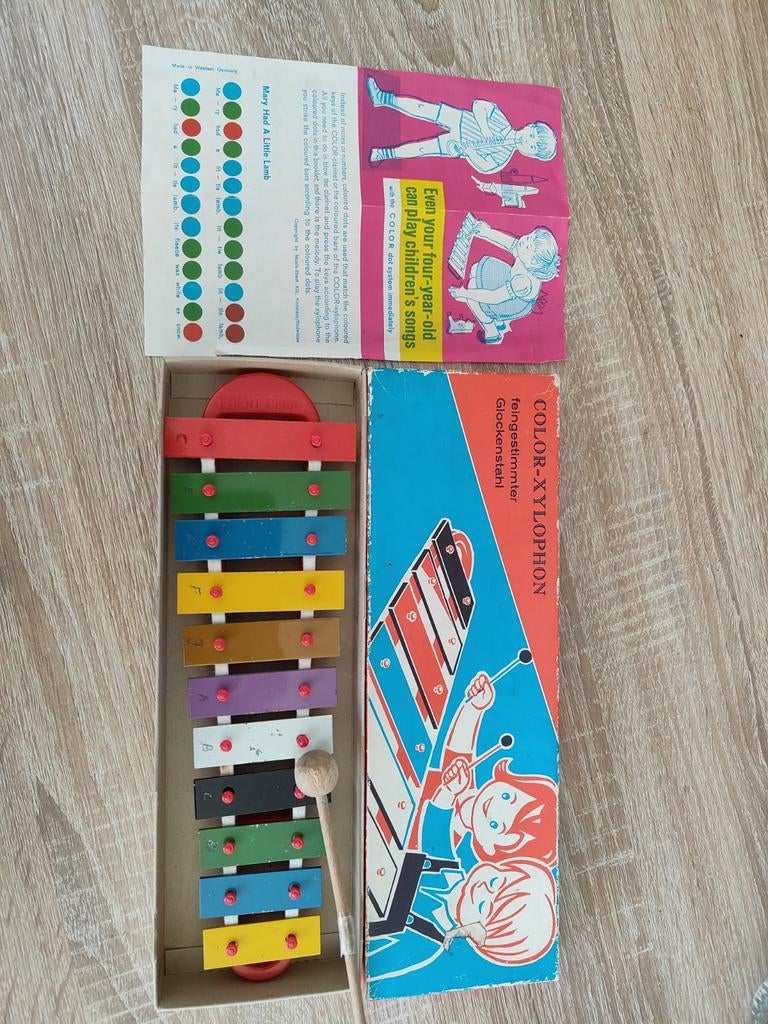 Vintage Xylofoon in doos, stokje met muziekblad, Ophalen of Verzenden