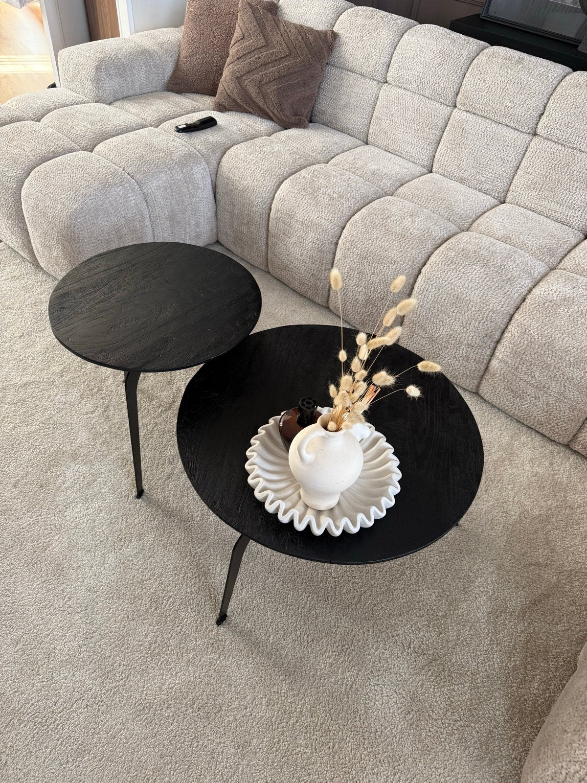 Stijlvolle Salontafel Set - Zwart Hout, Minder dan 50 cm, Rond, Ophalen of Verzenden, Zo goed als nieuw