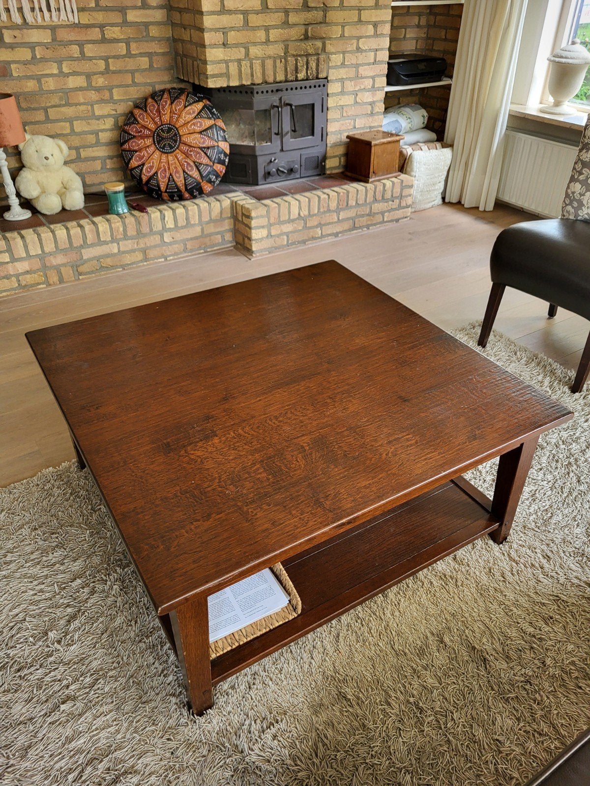 Salontafel vierkant, warm bruin eiken KOOPJE!, Ophalen, Gebruikt, 100 tot 150 cm, 50 tot 100 cm