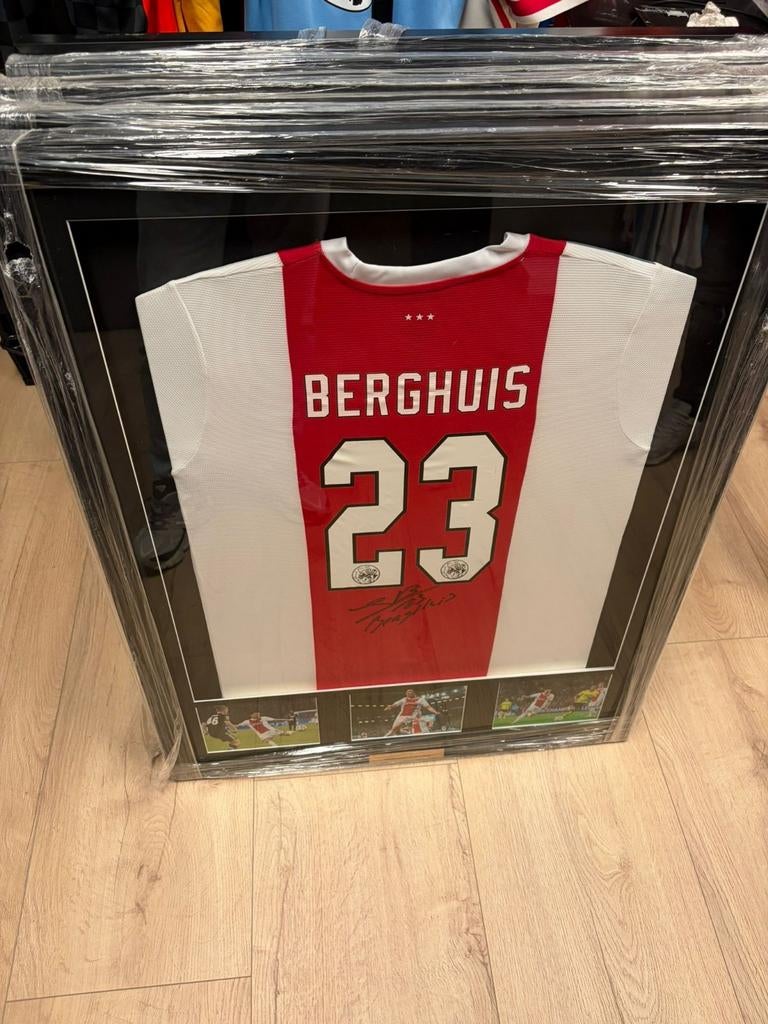 Gesigneerd Ajax thuisshirt Steven Berghuis in lijst, Ophalen, Shirt, ., Zo goed als nieuw