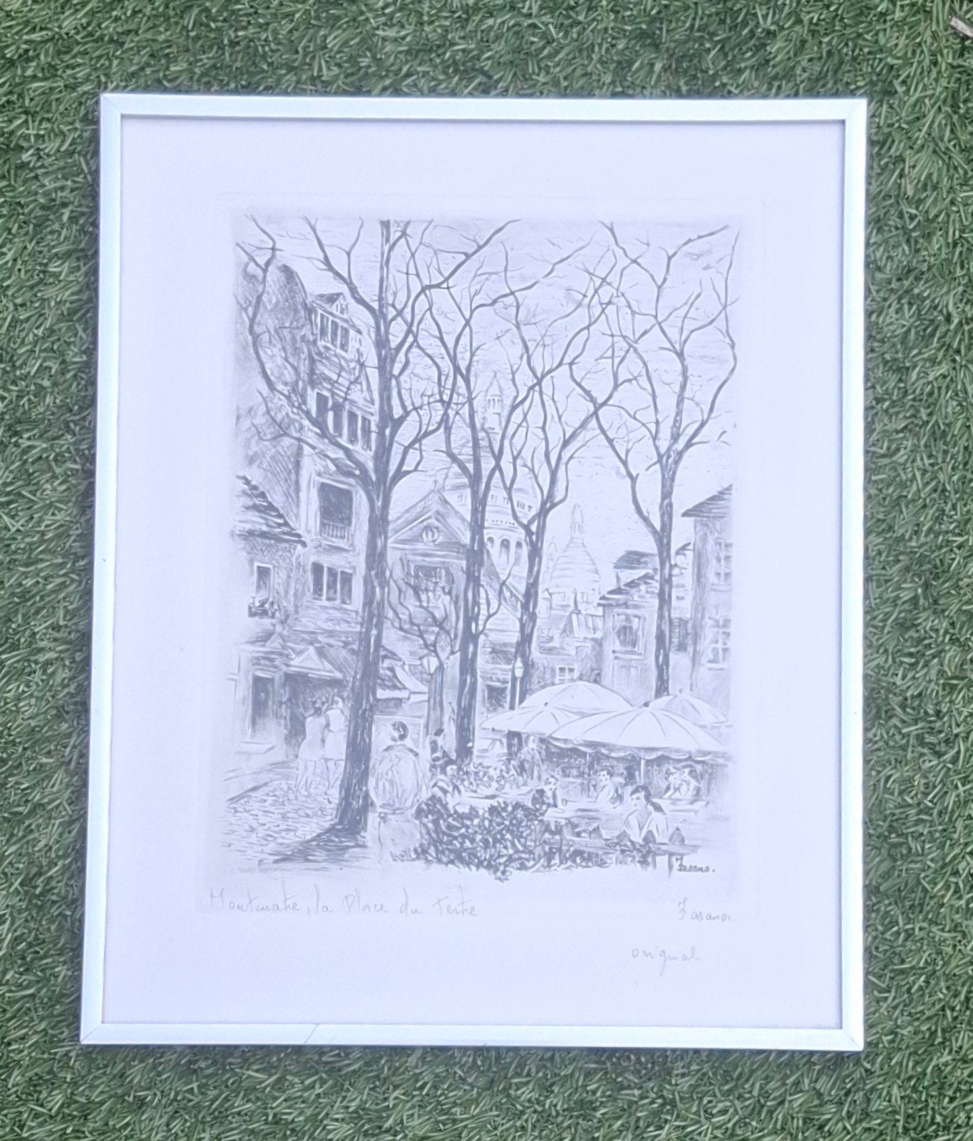 Originele Ets 'Montmartre, la Place du Tertre' door Fasano, Stadsgezicht, Ophalen of Verzenden, Origineel, 1950 - 1999