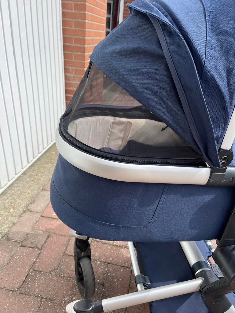 Donkerblauwe Joolz kinderwagen met reiswiegenen regenhoes, Gebruikt, Ophalen of Verzenden, Met reiswieg, Kinderwagen