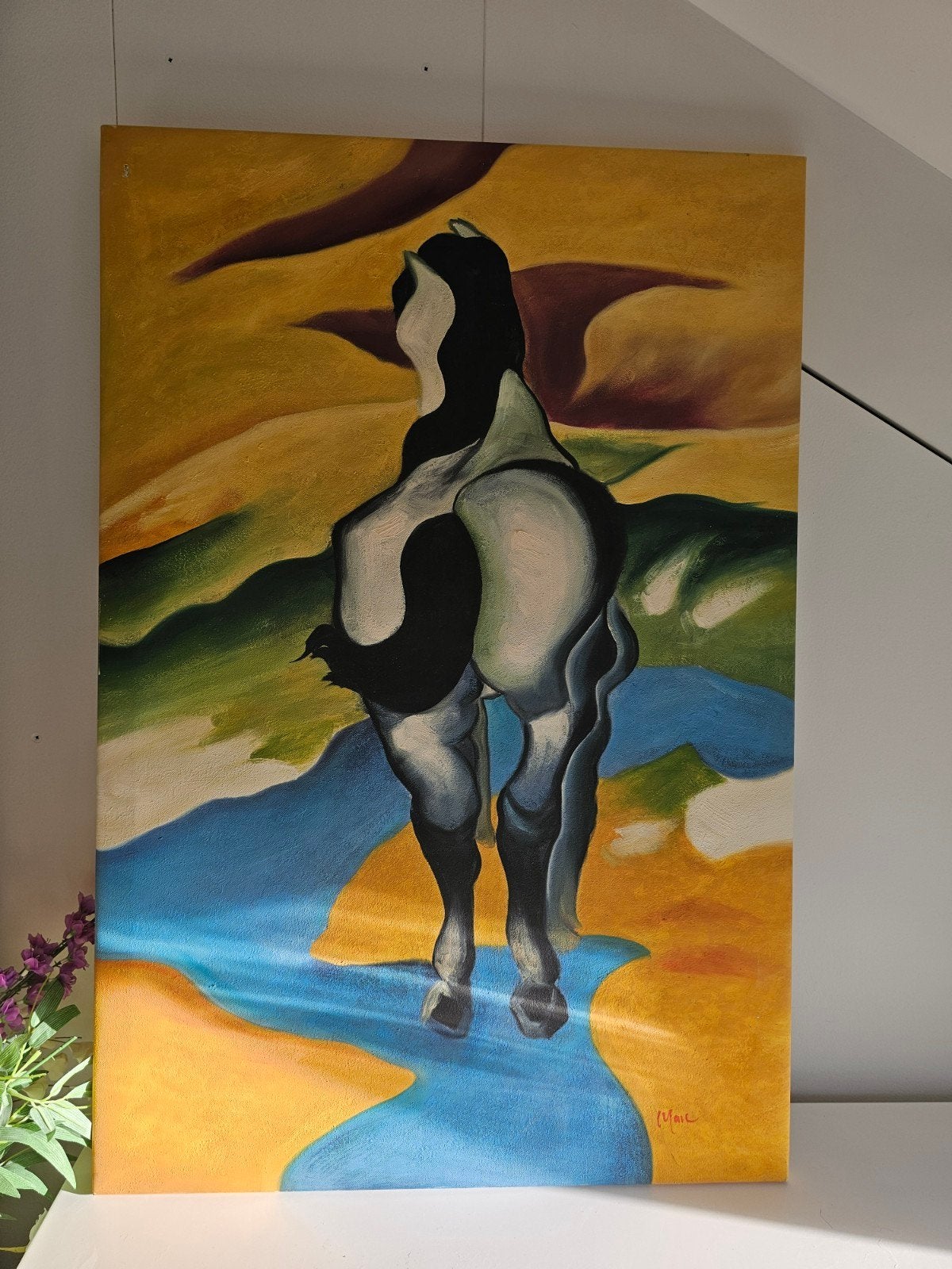Reproductie Franz Marc - Paard in Landschap 60x90cm, Antiek en Kunst, Ophalen of Verzenden