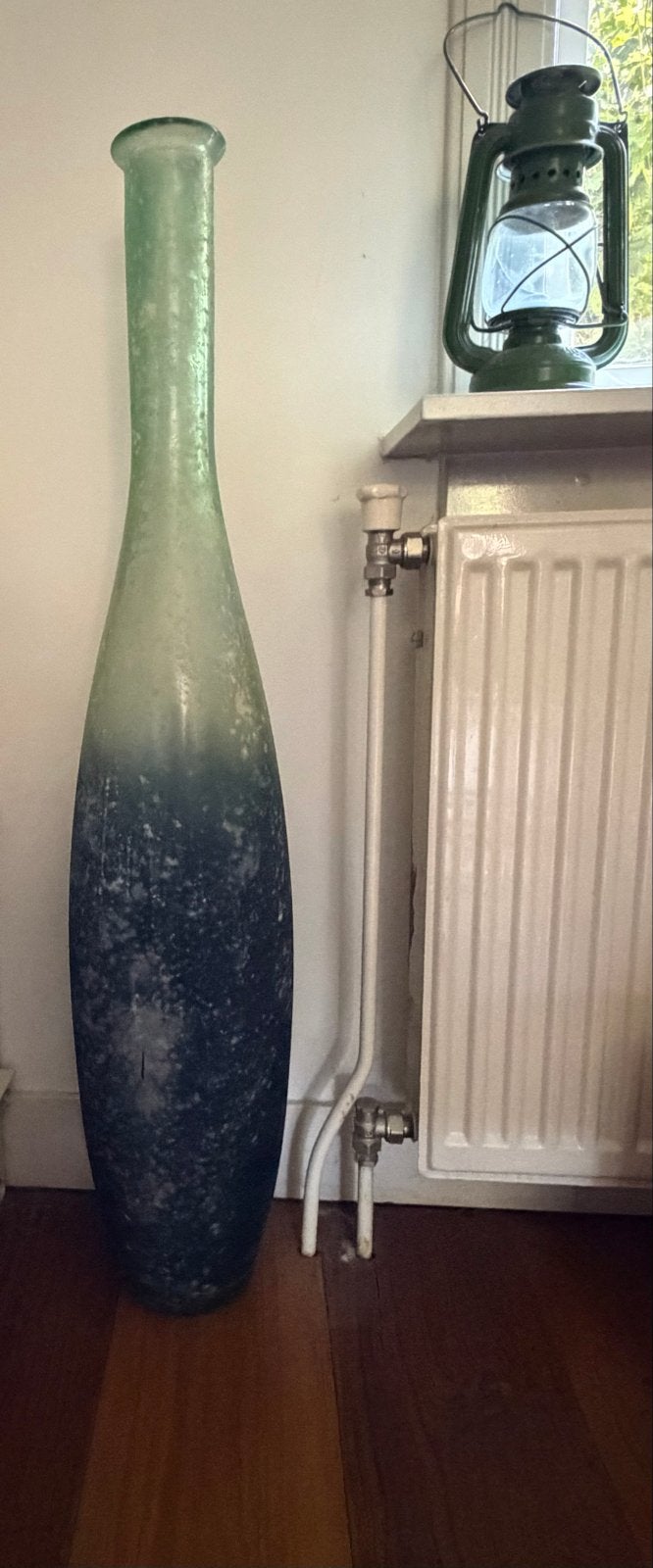 Grote glazen vaas, groen-blauw, uniek design, Ophalen