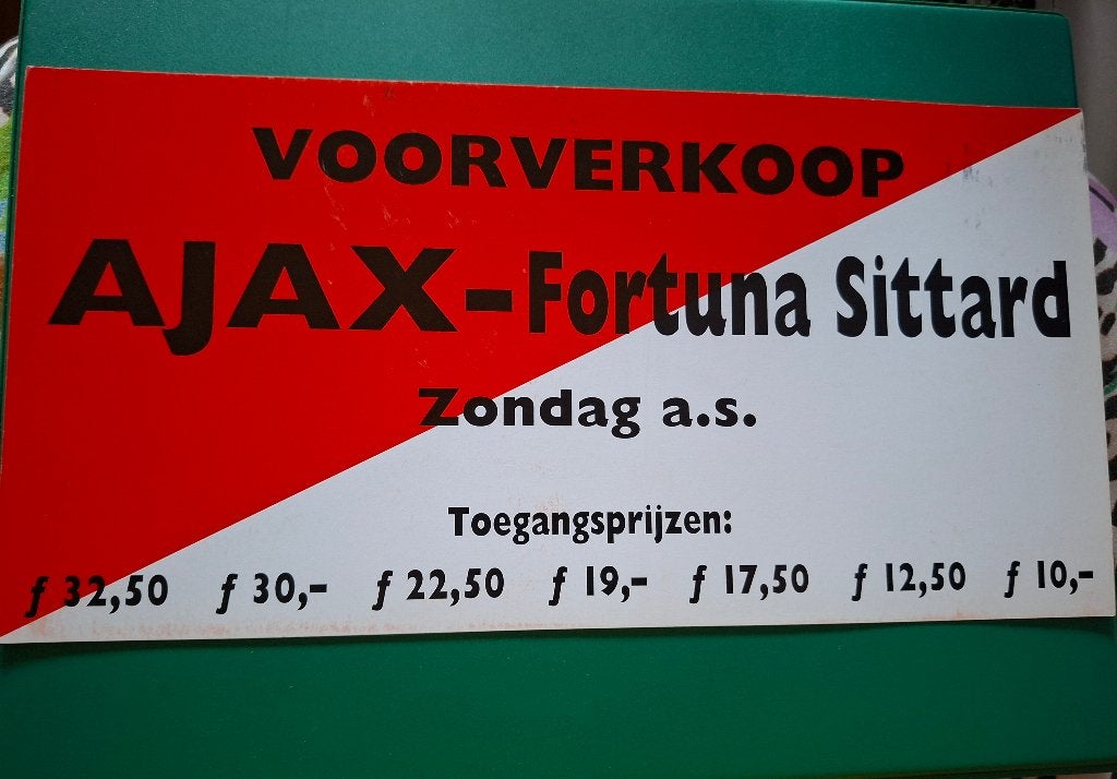 Voorverkoop bordje Ajax-Fortuna Sittard jaren 90, Ophalen of Verzenden, Zo goed als nieuw, Ajax, Overige typen