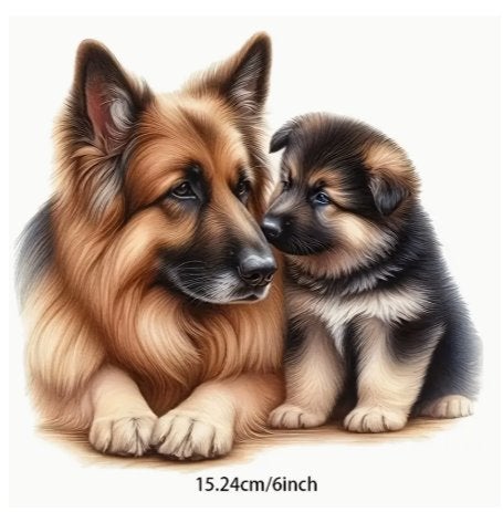 vinyl sticker Herdershond met puppy, Verzenden