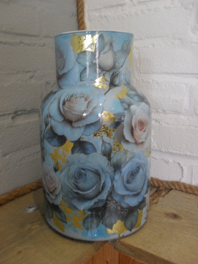 2 handgemaakte decoupage vaas (blauw), Huis en Inrichting, Handgemaakt, Blauw, 25 cm, Nieuw