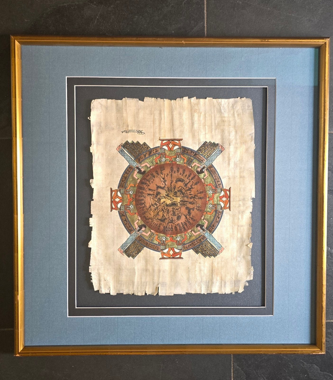 Ingelijst Egyptisch papyrus schilderij - Handgeschilderd, Ophalen of Verzenden