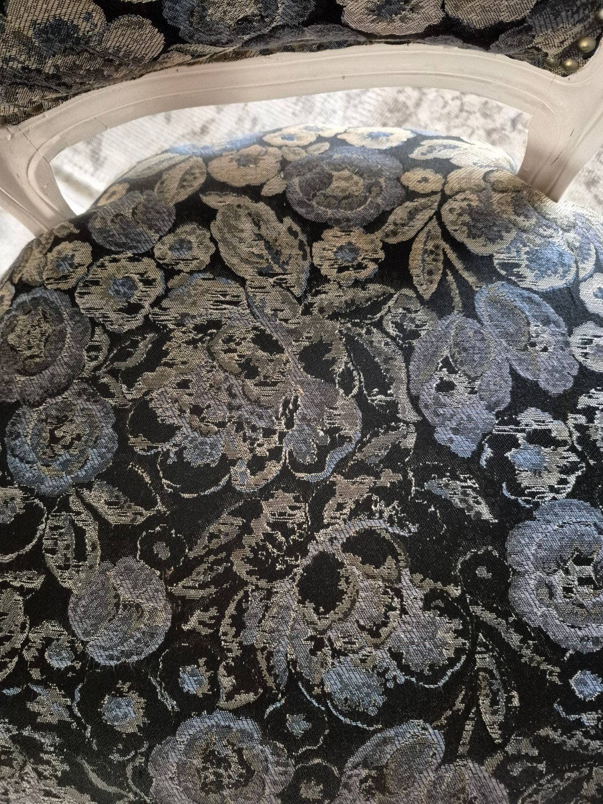 Vintage stoel met bloemenpatroon - Wit en Blauw, Ophalen, Hout, Gebruikt, Klassiek, Barok, Elegant