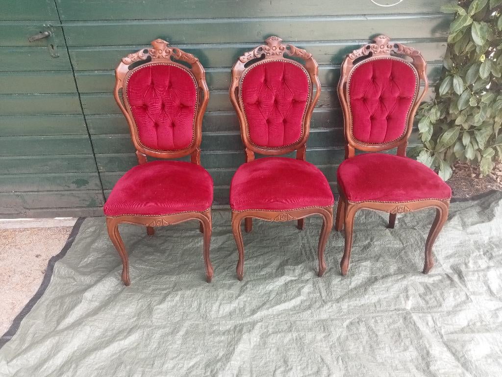 IGS 3 BAROK STOELEN GECAPITONNEERD BEKLEDING BORDEAUX ROOD, Ophalen