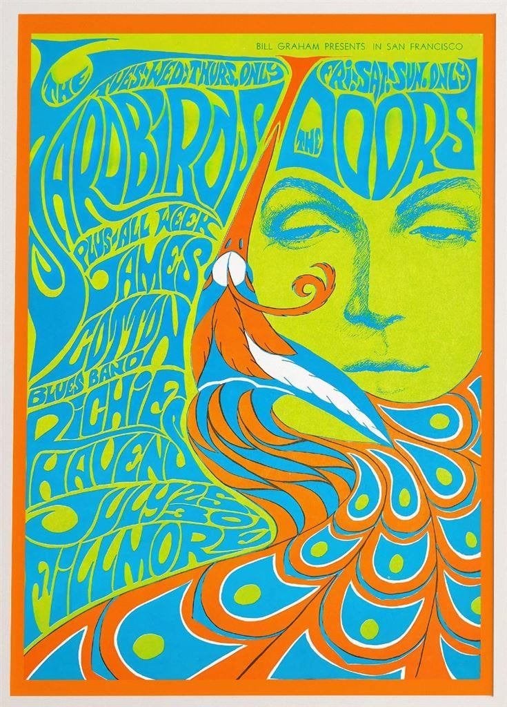 THE DOORS Psychedelic 60s muziek Poster Affiche, Verzenden, Nieuw, Poster, Artwork of Schilderij