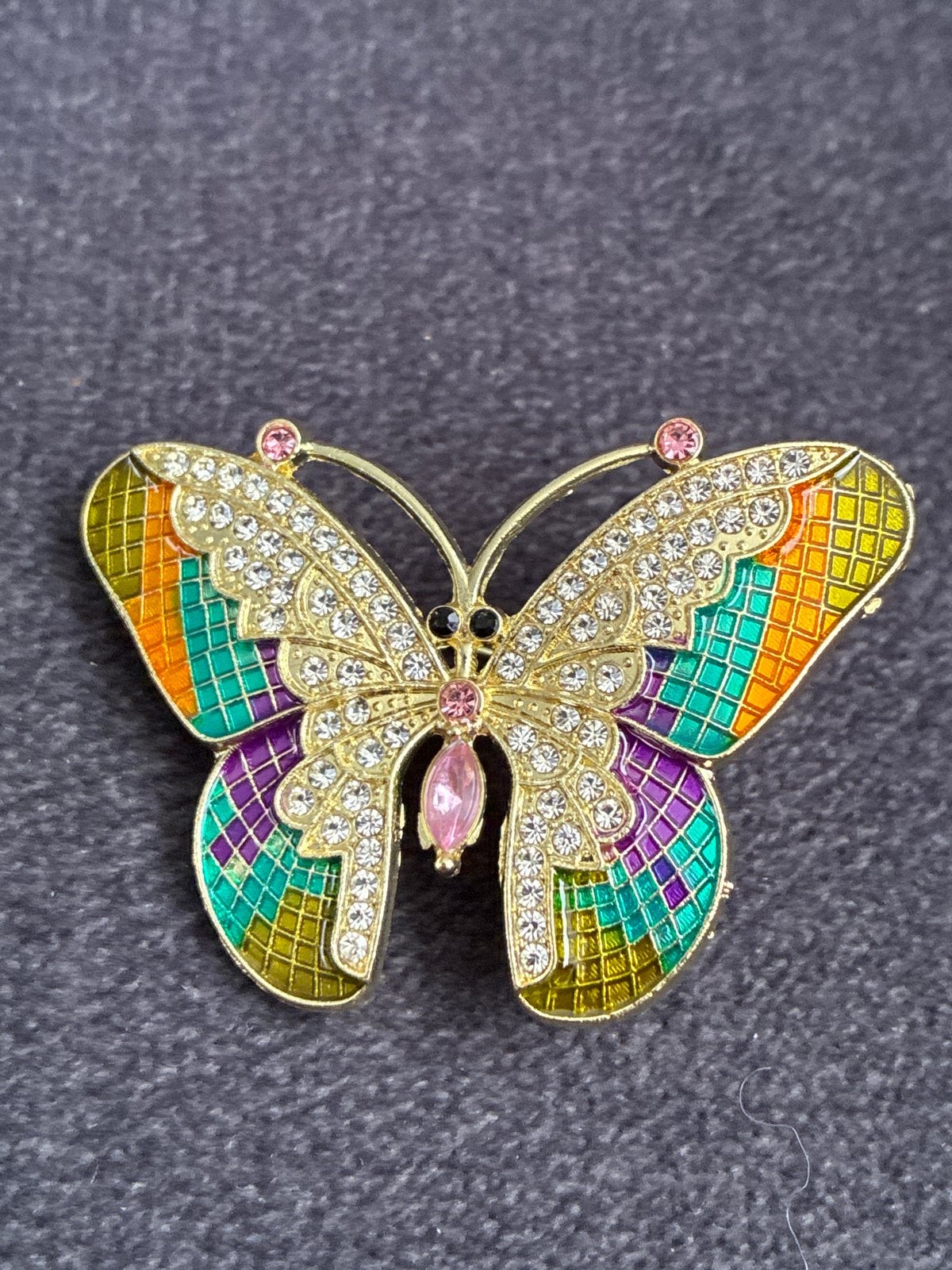 Kleurrijke vlinderbroche met strass en emaille, Overige materialen, 4 tot 7 cm, Overige kleuren, Nieuw