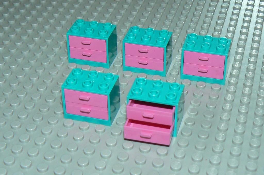L1268 Kastje 2x3x2 met donker roze laden 5 st., Kinderen en Baby's, Speelgoed | Duplo en Lego, Ophalen of Verzenden, Nieuw, Losse stenen