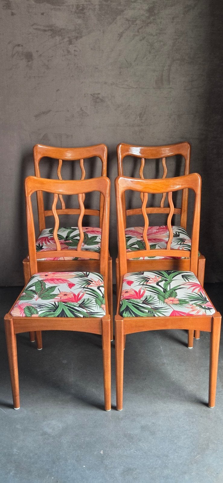 5 retro vintage keukenstoelen keuken stoelen nieuw stof, Ophalen of Verzenden, Stof, Twee