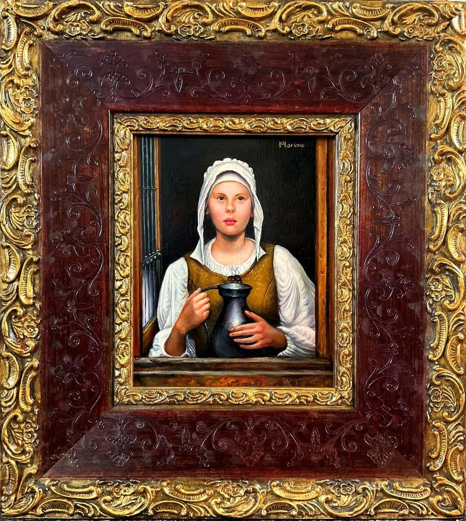 Homage to Johannes Vermeer 1632-1675. Meisje met tinnen kan, Antiek en Kunst, Kunst | Schilderijen | Klassiek, Ophalen of Verzenden