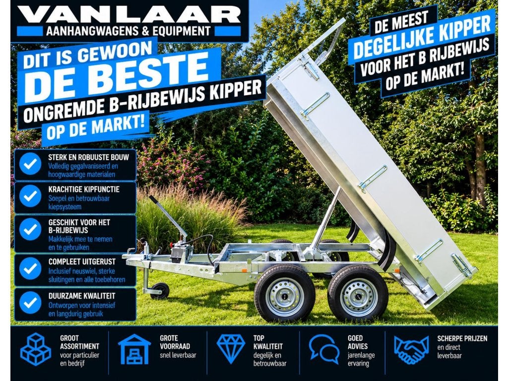 NIEUW Degelijke Kipper tandemasser B rijbewijs TOPKWALITEIT, BW Trailers, Nieuw, Info@vanlaaraanhangwagens.nl, Walemstraat 94 A-B 2570 Duffel Belgie