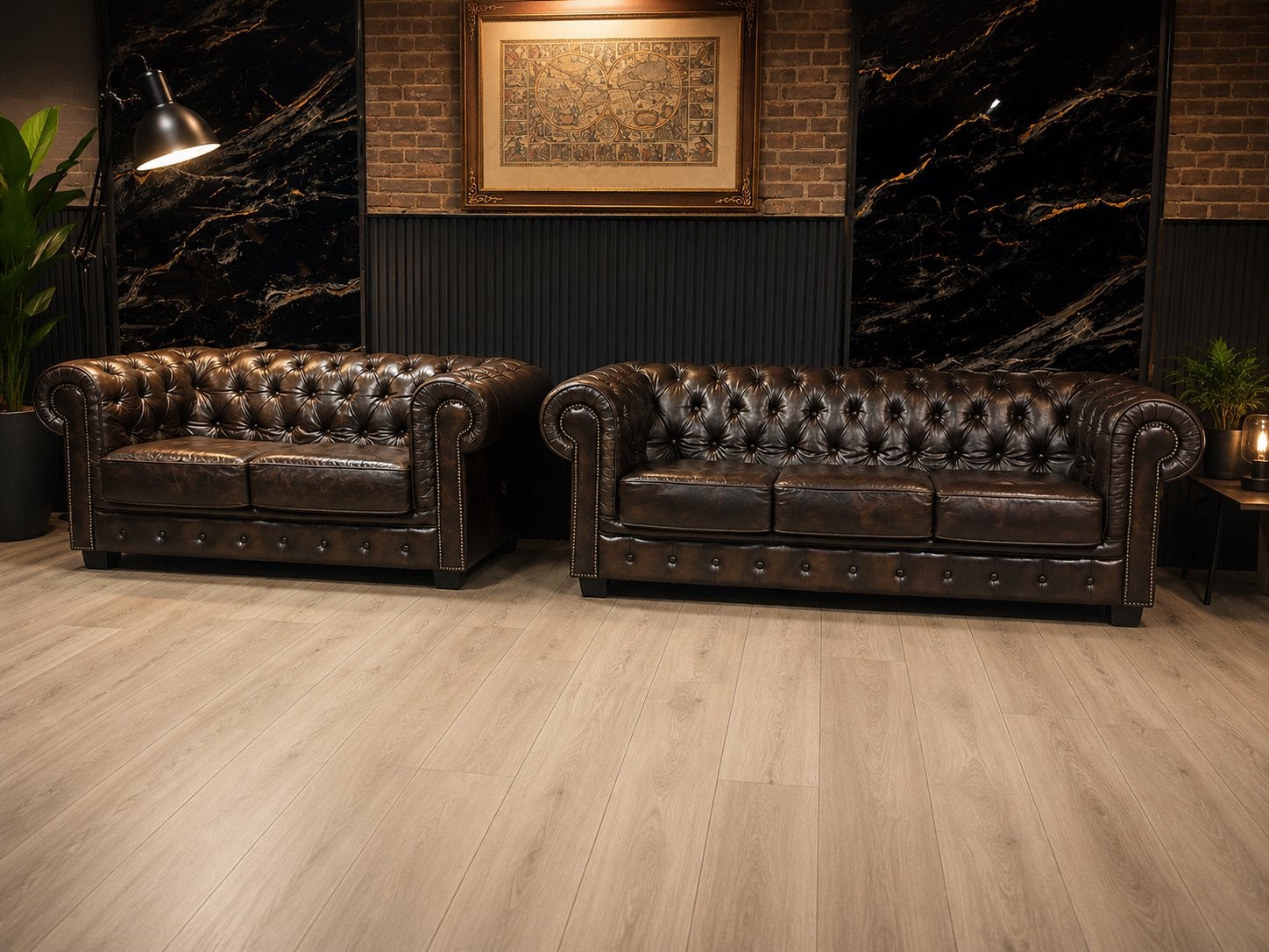 Orginele Chesterfield Birmingham Lederen Set 3 + 2 Zits !!, Ophalen of Verzenden, Zo goed als nieuw, 75 tot 100 cm