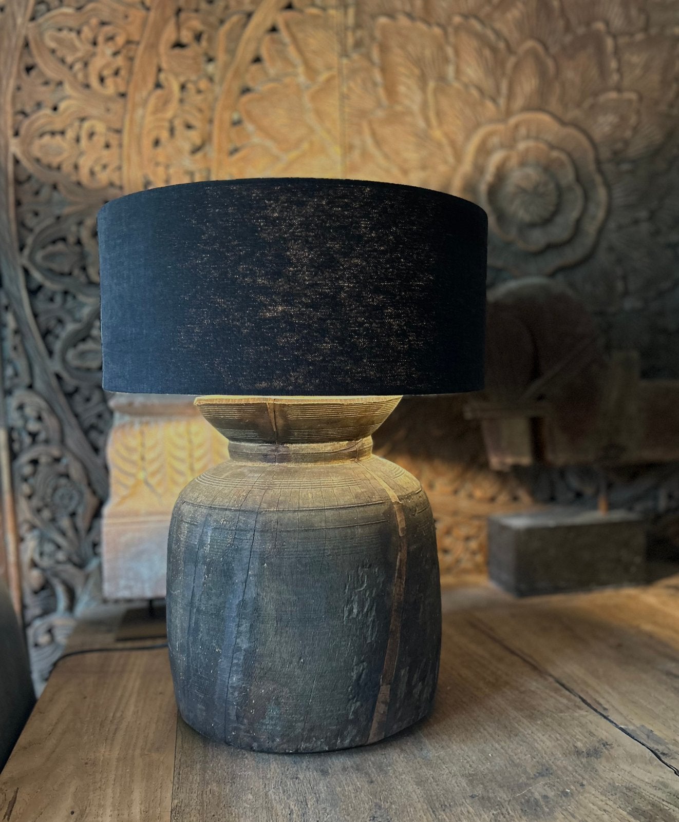 Houten nepalse kruik lamp zonder de kap oosters, Huis en Inrichting, Ophalen of Verzenden, Landelijk