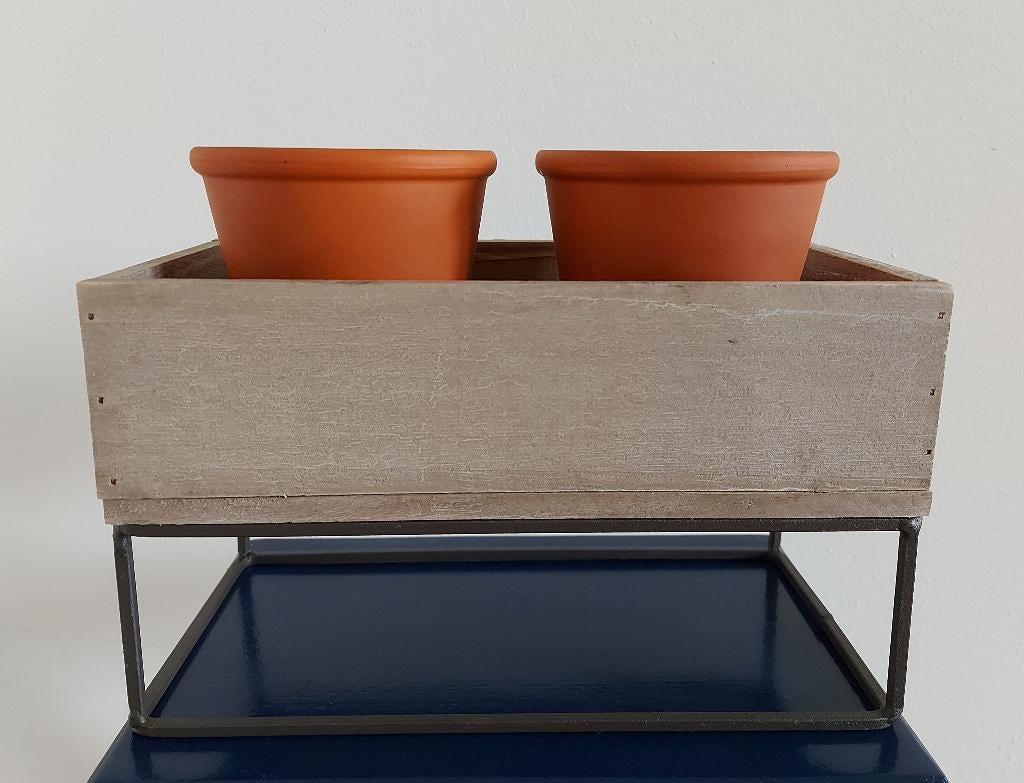 Kleine planten standaard / planten houder met 2 potjes, Huis en Inrichting, Woonaccessoires | Zuilen en Pilaren, Ophalen of Verzenden
