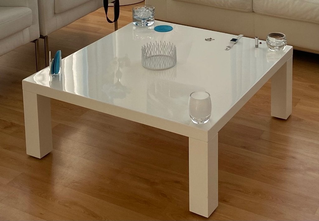 Salontafel wit hoogglans 90x90, Ophalen, Overige materialen, Gebruikt, 100 tot 150 cm