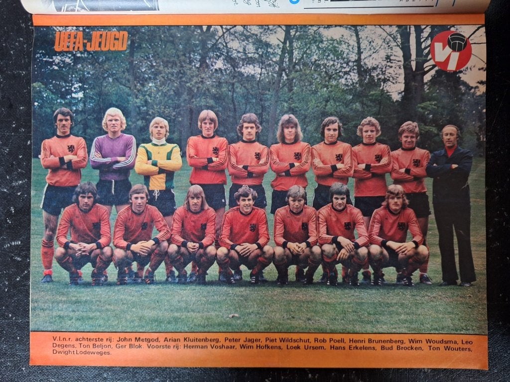 Unieke oude poster UEFA Jeugd Oranje (jaren '70), Verzamelen, Ophalen of Verzenden, Zo goed als nieuw, Buitenlandse clubs, Poster, Plaatje of Sticker