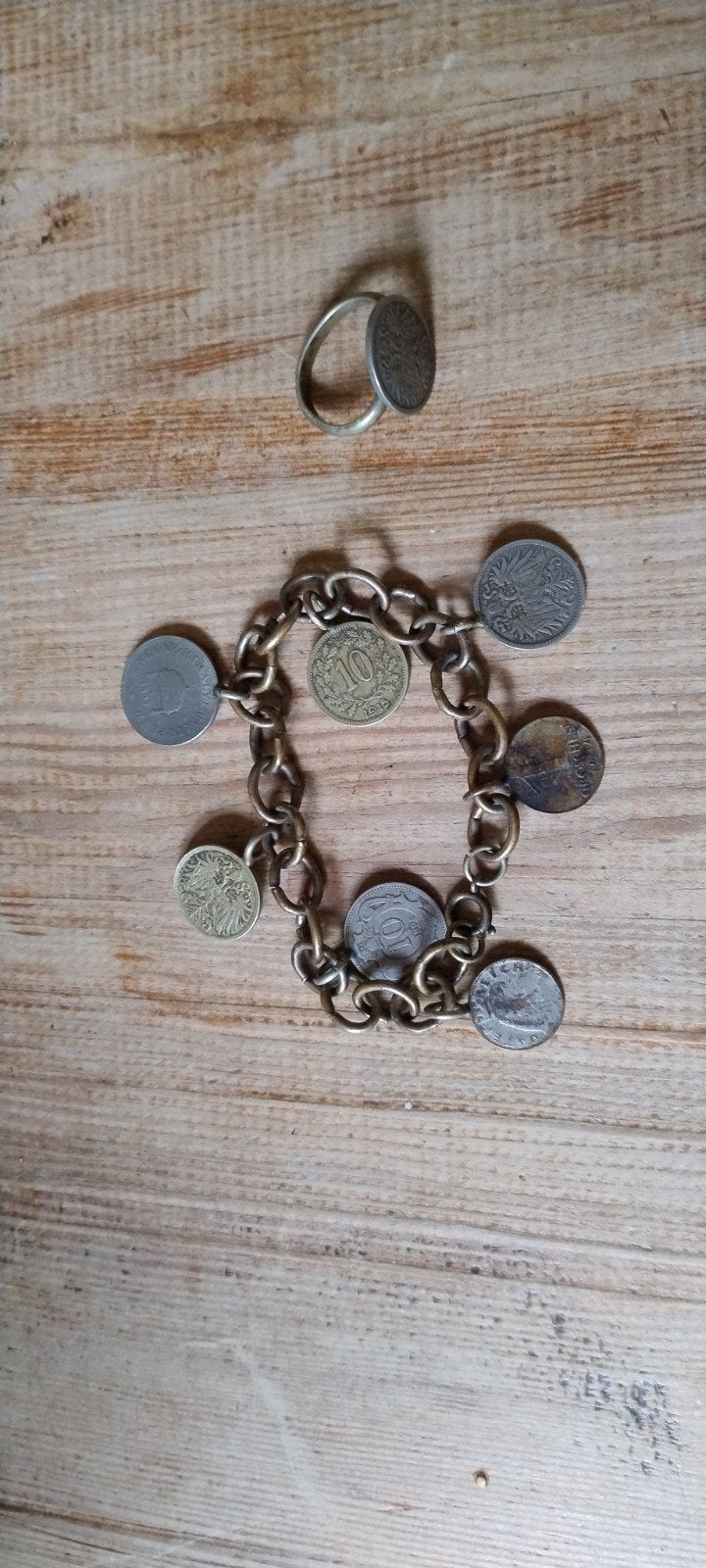 Vintage ketting en ring- Roemeens/Oostenrij., Gebruikt, Ophalen of Verzenden, Zilver, Overige materialen