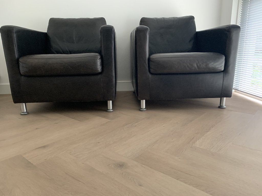 2 Fantastische leder fauteuils en leder kussens ( Machalke), Huis en Inrichting, Fauteuils, Ophalen, Strak, Gebruikt, 75 tot 100 cm
