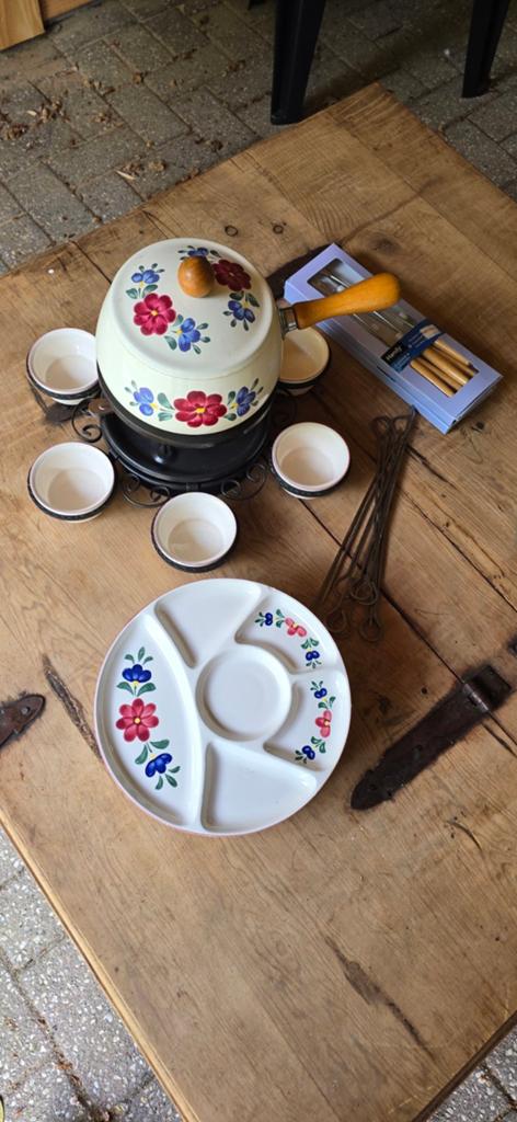 Boerenbont fondue set met draaiplateau en schaaltjes complee, Ophalen of Verzenden, Gebruikt, Aardewerk, Overige typen