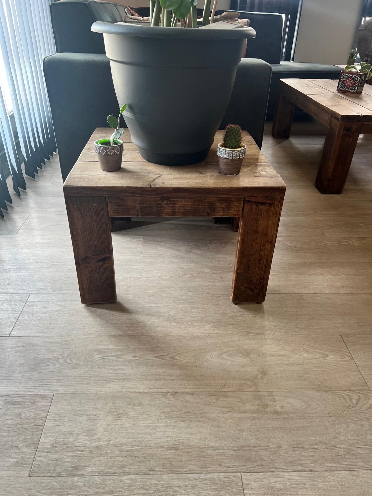 2x Bijzettafel steigerhout 60x60x41 cm, Ophalen, Minder dan 45 cm, Gebruikt, Vierkant