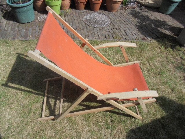Lichstoel / Strandstoel., Ophalen, Gebruikt, Hout, Inklapbaar