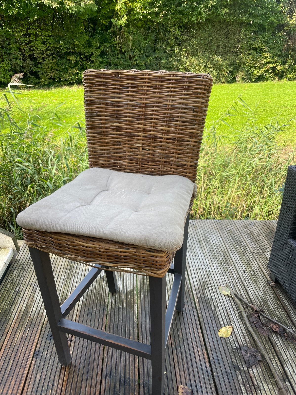 4 x Rotan barkruk met kussen - Zo goed als nieuw, Ophalen, Gebruikt, Riet, 90 cm of meer