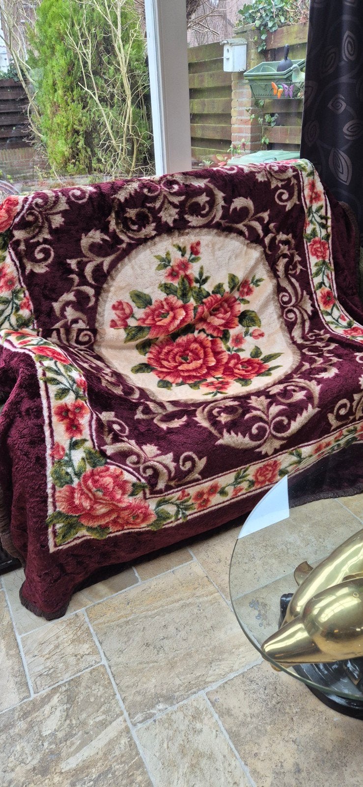 Vintage Bloemenprint Deken/Tafelkleed - Jaren '70, Ophalen of Verzenden