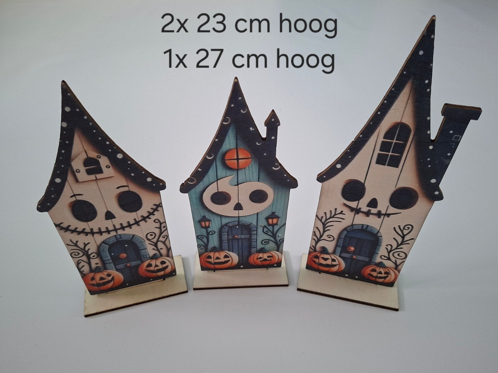 Set van 3 Halloween huisjes - griezelige decoratie, Hout, Meerkleurig, Overige stijlen, Nieuw