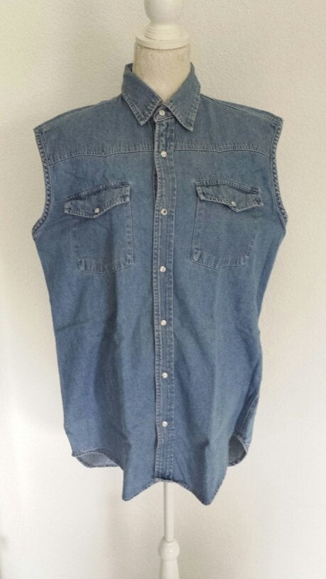 Spijkerblouse zonder mouwen, Ophalen, Gedragen, Blauw