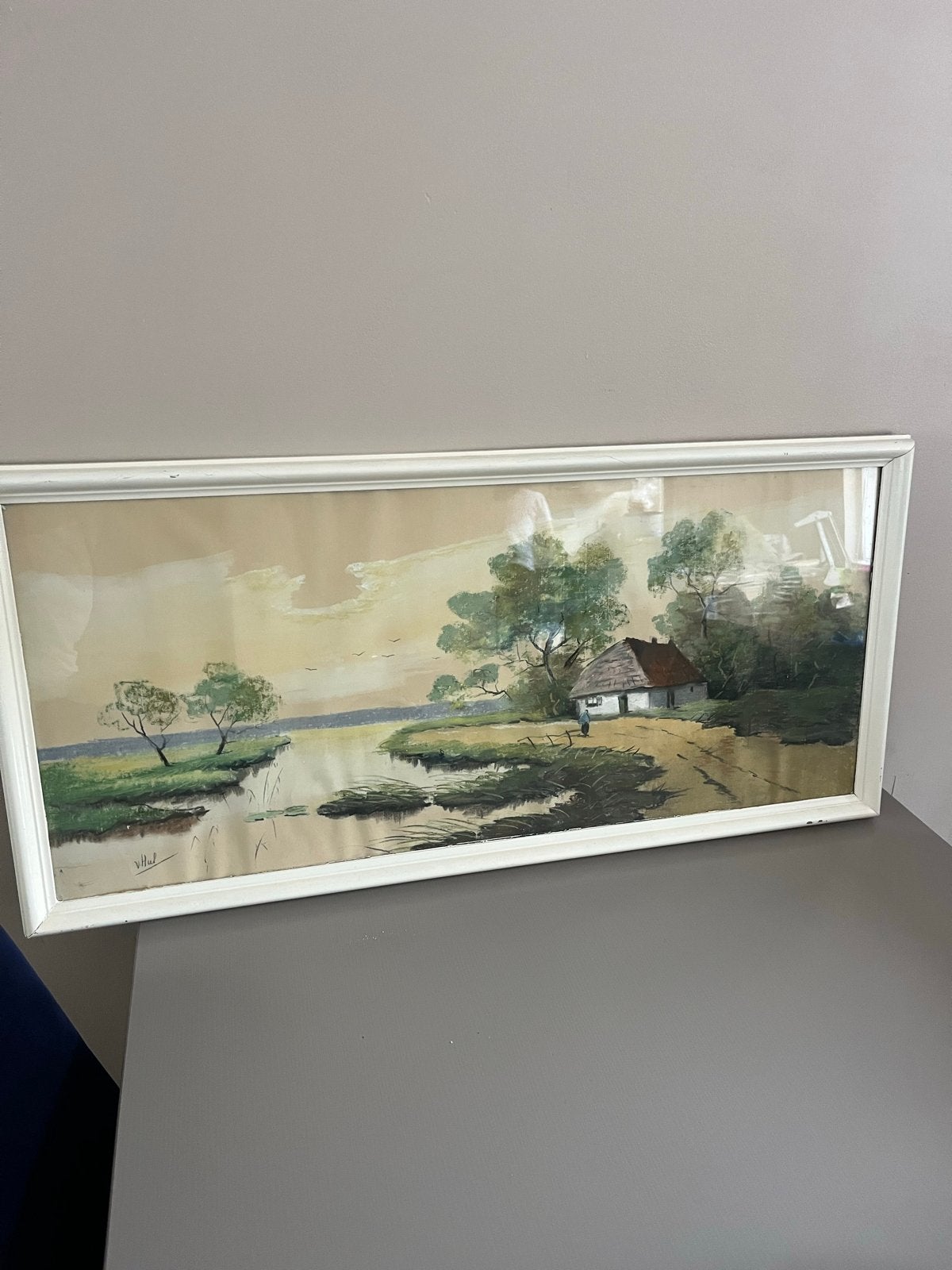 Schilderij Jan Hul - Landschap met huisje aan het water, Antiek en Kunst, Ophalen of Verzenden